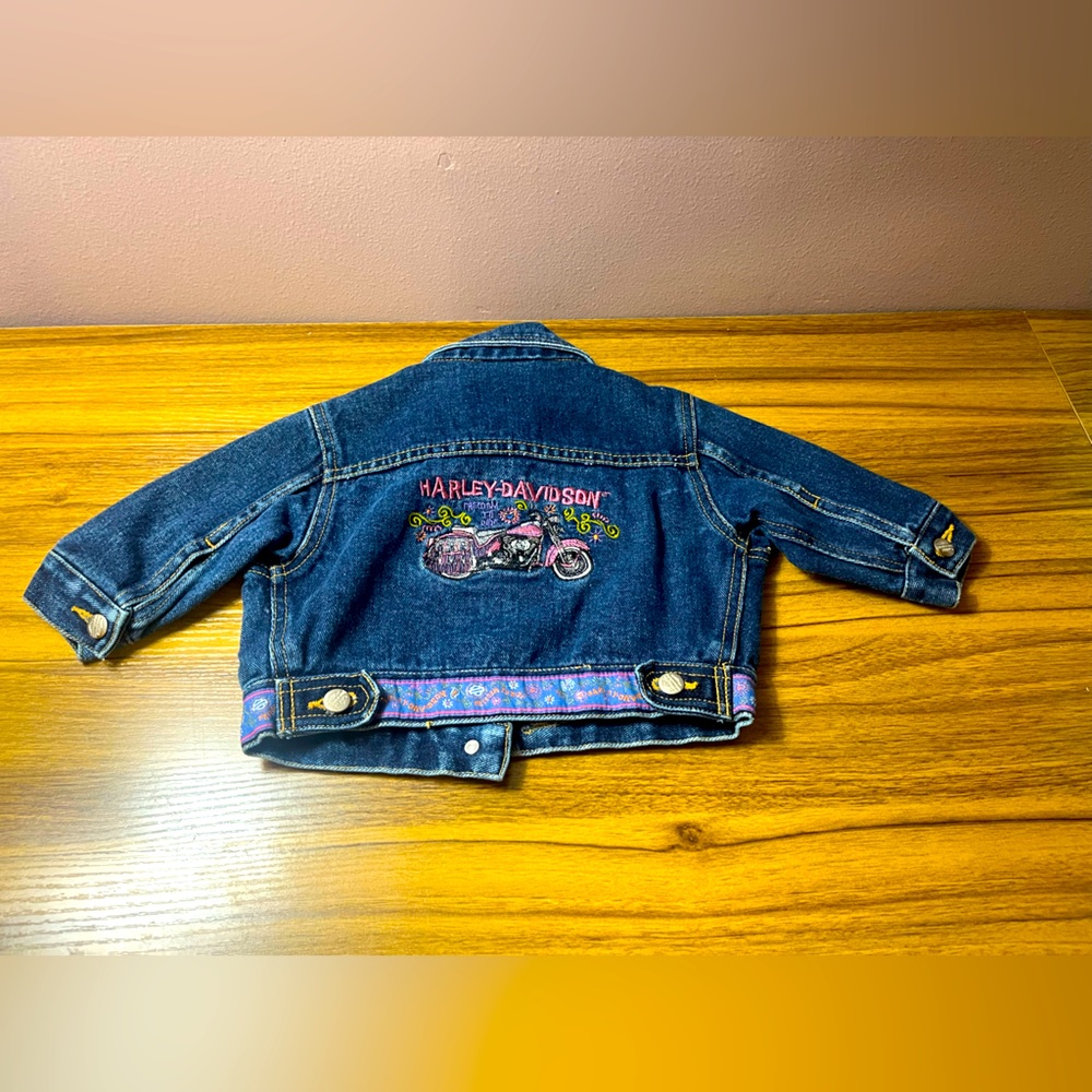 Harley Davidson Jacket 12 Months Denim Embroidered Freedom to Ride Motorcycle